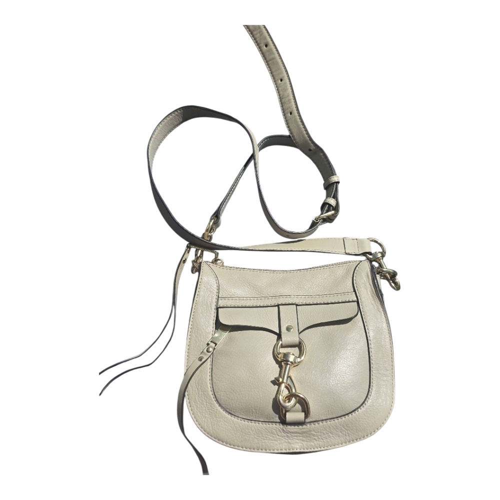 Rebecca Minkoff Dog Clip Saddle Bag Leather Gray Gold Crossbody Messenger Purse
